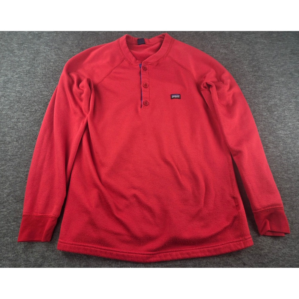 Patagonia Fleece Henley Men Medium Red Capilene Base Layer USA Made Outdoor 0048